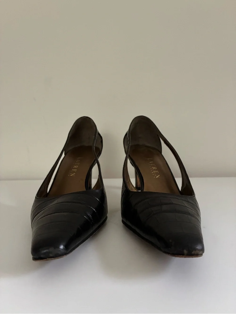 Vintage Ralph Lauren Y2K 90s Classic Black Leather Pointed-Toe Slingback Heels